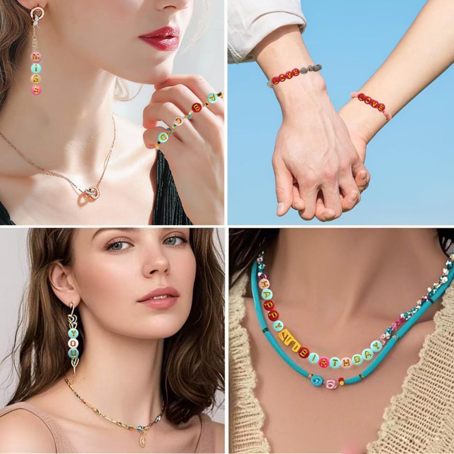 1000pcs 4x7mm Round Letter Beads Colorful Acrylic with Gold Letter Alphabet for Jewelry Making