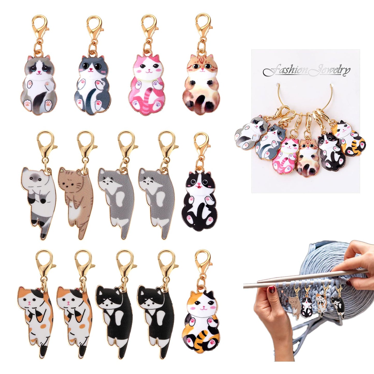 14 Pcs Cat Stitch Marker Lovely Keychain with Lobster Claw Clasp Animal Leverback Knitting Charm Large Crochet Locking Marker Alloy Weaving Sewing Accessories for Needlework Adult DIY Craft Handmade