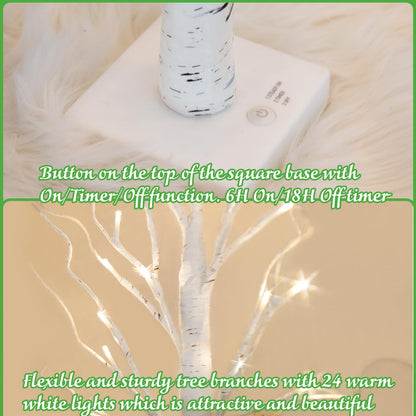 Home Decor, 2FT Birch Tree with LED Lights, Warm White Light up Tree Lamp, Artificial Trees for Home Table Inside, Mother's Day Gift, Battery Powered, Timer (2PK)