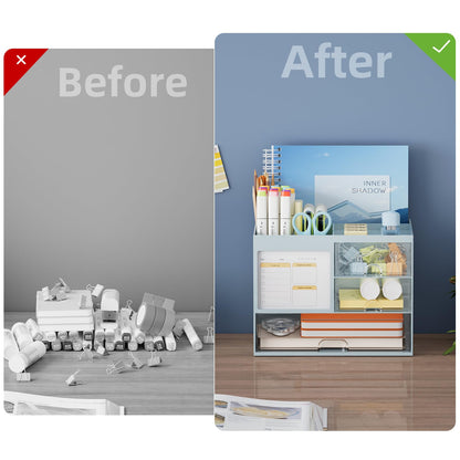 Desk Organizer with 3 Drawer, Multi-Functional Pencil Pen Holder for Desk, Desktop Organizer Storage for Office Home Art Supplies (Blue)