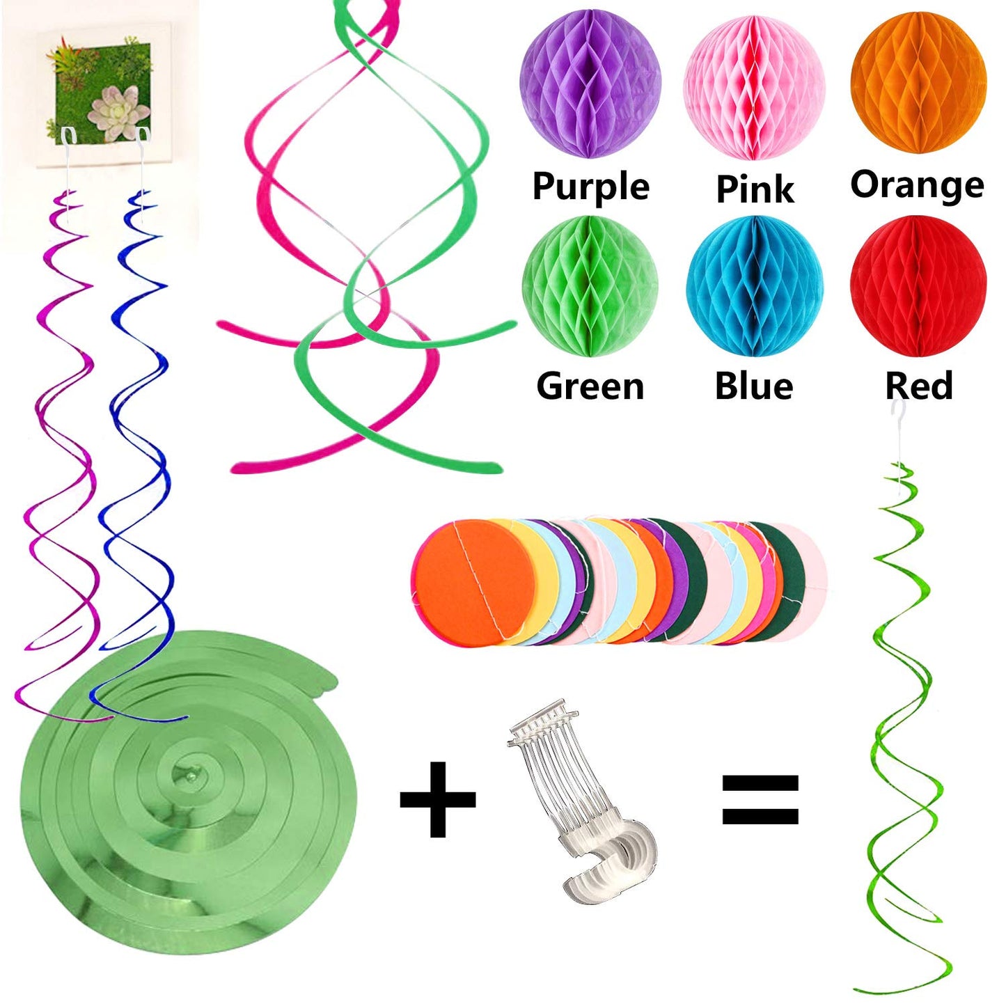 Happy Birthday Banner with Colorful Paper Flag Bunting Paper Circle Confetti Garland Swirl Streamers Honeycomb Ball for Birthday Party