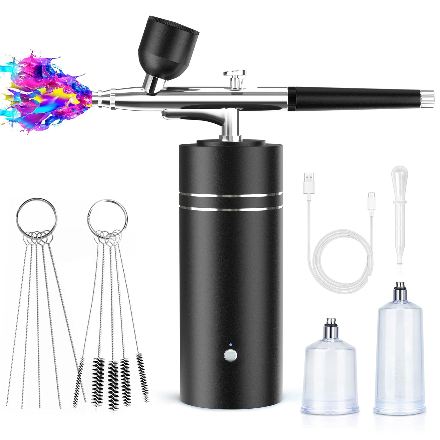 Airbrush Kit with Compressor 30PSI Portable Airbrush Gun Rechargeable Handheld Cordless Air Brush for Nails Art, Painting, Cake Decor, Cookie, Mode, Makeup, Barber (Black)
