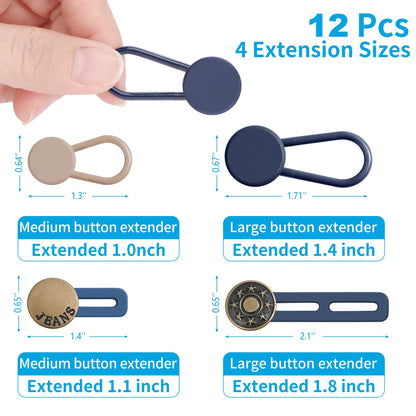 12 PCS Button Extenders for Jeans, Pants - Waist Extenders for Women & Men, No Sewing Instant Waistband Extension 1-1.8 Inches