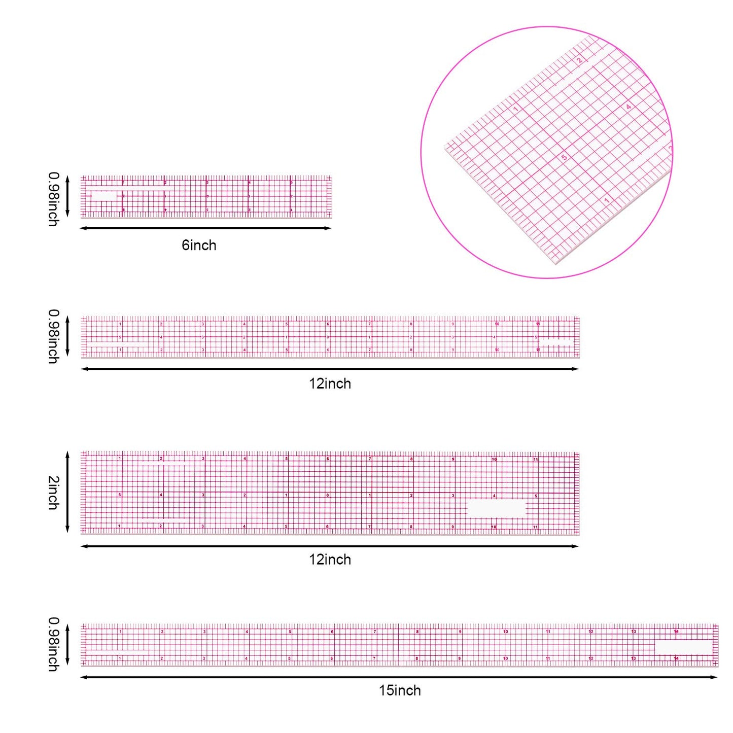 6 Pieces Clear Rulers Sewing Transparent,Plastic,Beveled,French Inch,Metric and L-Square Rulers Measuring Tool Set with 2 Grid Scales for Clothes Design