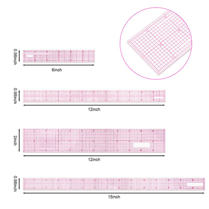 6 Pieces Clear Rulers Sewing Transparent,Plastic,Beveled,French Inch,Metric and L-Square Rulers Measuring Tool Set with 2 Grid Scales for Clothes Design