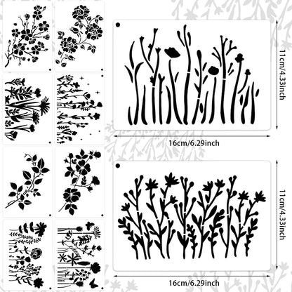 16 Pieces Wild Flower Stencils Spring Reusable Template DIY Small Flower Painting Stencils for Painting on Wood Canvas Journal Paper Fabric Floor Wall Card Decor