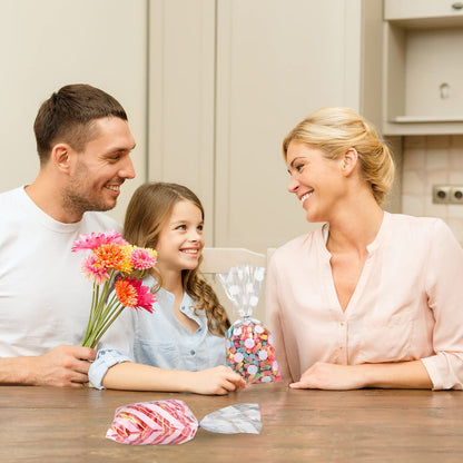 100 Pack White Cellophane Bags Plastic 10.6 x 5.1 Inch Candy Bags Gift Bags Goodie Bags with Twist Ties for Valentine, Birthday, Gift Cookie Snack Packing Party Favor Supplies