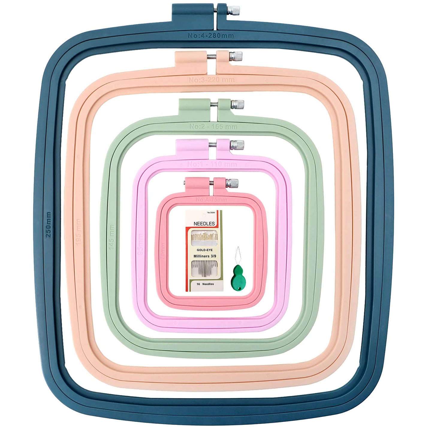 5Pcs 5 Size Square Embroidery Hoops, ABS Plastic Embroidery Hoops Cross Stitch Hoops Embroidery Frames for Sewing, Needlework, Embroidery Projects (Size-3", 4.3", 6.5", 8.7", 11")