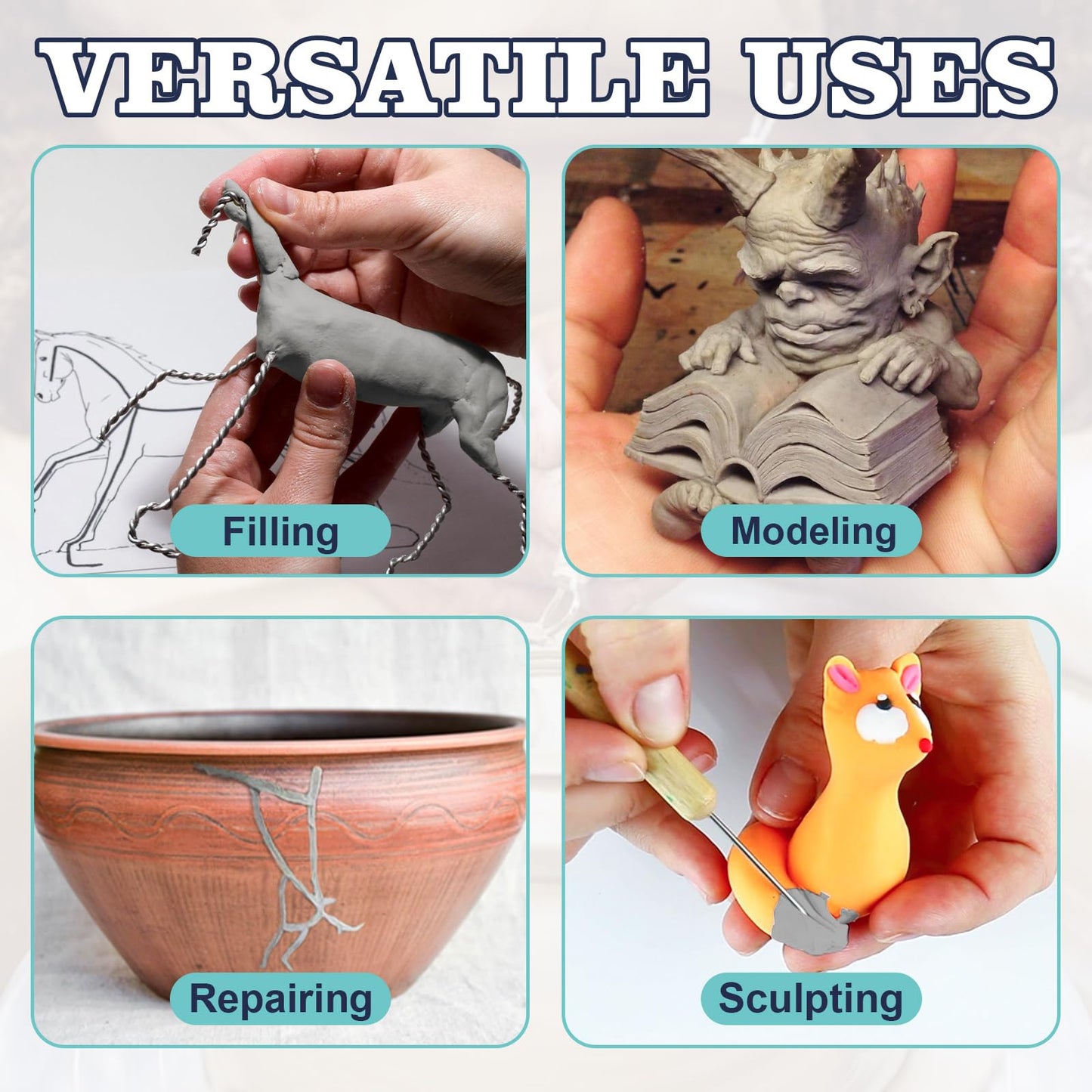 Epoxy Putty Sculpt Clay, 2 Part A & B for Sculpting, Modeling, Building, and Repairing, 2 Pound, Natural