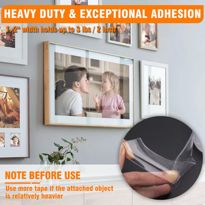 Double Sided Tape Heavy Duty 2 Pack, 1.2 Inch x 400 Inch ，Extra Large Nano Double Sided Adhesive Tape for Walls, Carpets, and Posters - Removable Reusable, Washable(33.3FT)