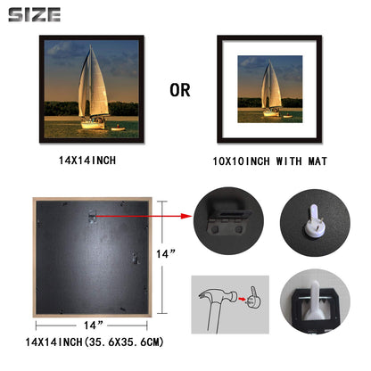 14x14 Frame Black With Mat 10x10 Solid Wood Picture Frames Wall Mounting (1 pack, 14x14 Inch)…