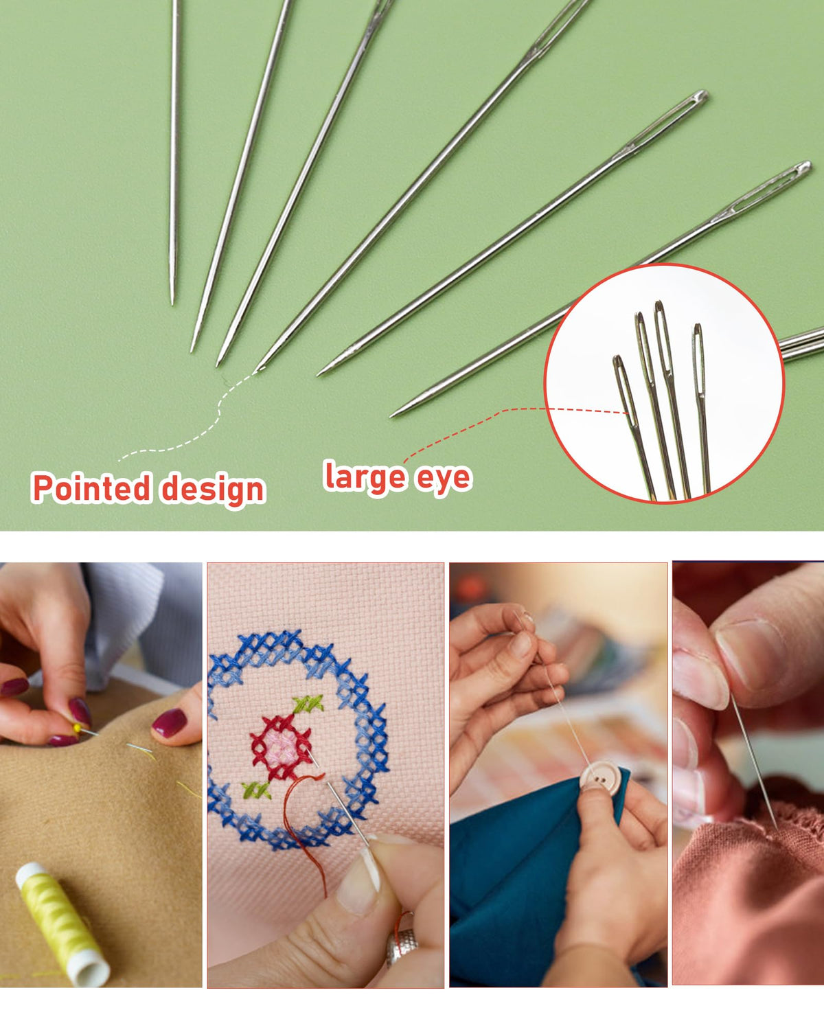 70 PCS Hand Sewing Needles Set, Quilting & Embroidery Needles with Large Eye & Threaders, 12 Sizes Stainless Steel