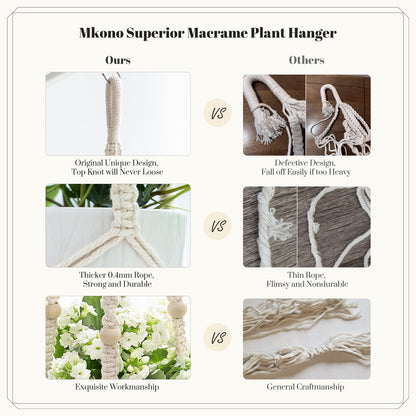 3 Pack Macrame Plant Hangers Indoor Different Size Hanging Planter Basket Flower Pot Holder with Beads No Tassels 35"/29"/23", Medium, Ivory