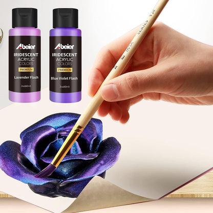 Iridescent Acrylic Paint, Set of 18 Chameleon Colors, 2 oz/60ml Bottles, Color-shifting, Non-Toxic, High Viscosity, Blendable, Paints on Rocks Crafts Canvas Wood, Fabric, Ceramic & Stone