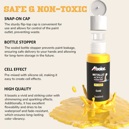 Metallic Acrylic Pouring Paint Set - Set of 18 Metallic Colors - Pre-Mixed High Flow & Ready to Pour - 2 oz./ 59 ml Bottles - Multi-purpose Paints for Canvas & Paper, Rocks, Wood and More