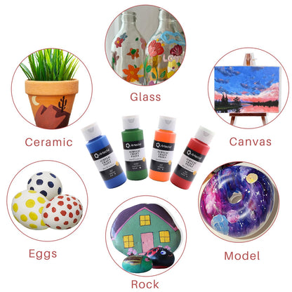 Acrylic Paint Set 24 Colors 2oz/59ml with 12 Brushes, Art Craft Paints Kit, Paint for Canvas, Rocks, Wood, Fabric, Ceramic and Art Supplies, Non Toxic Paint for Artists and Beginners