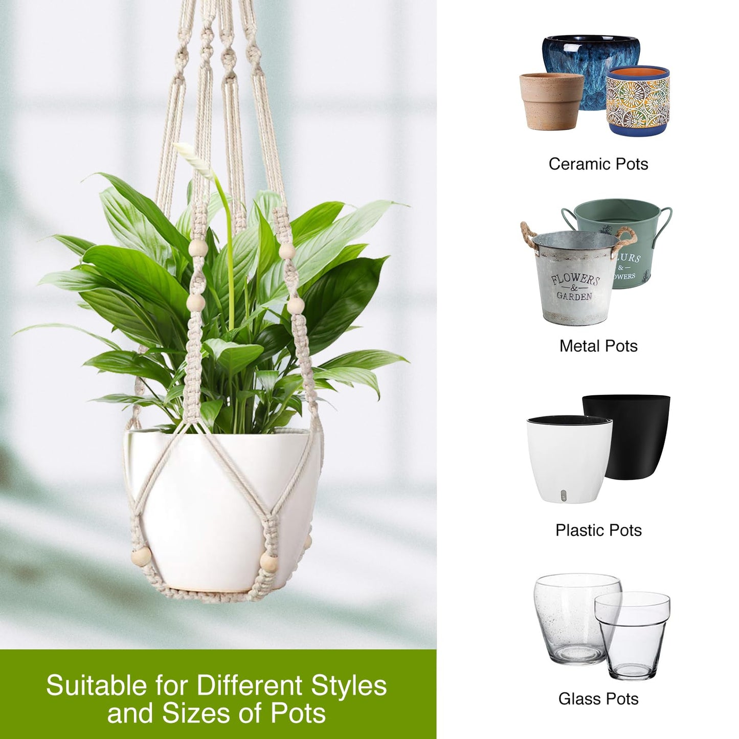 Handmade Macrame Plant Hanger, Perfect Plant Hanger Indoor for a Trendy Boho Home Decor, Ideal Hanging Plant Holder for All Your Favorite Greenery(Set of 2, 35 Inch, Ivory)