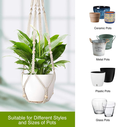 Handmade Macrame Plant Hanger, Perfect Plant Hanger Indoor for a Trendy Boho Home Decor, Ideal Hanging Plant Holder for All Your Favorite Greenery(Set of 2, 35 Inch, Ivory)