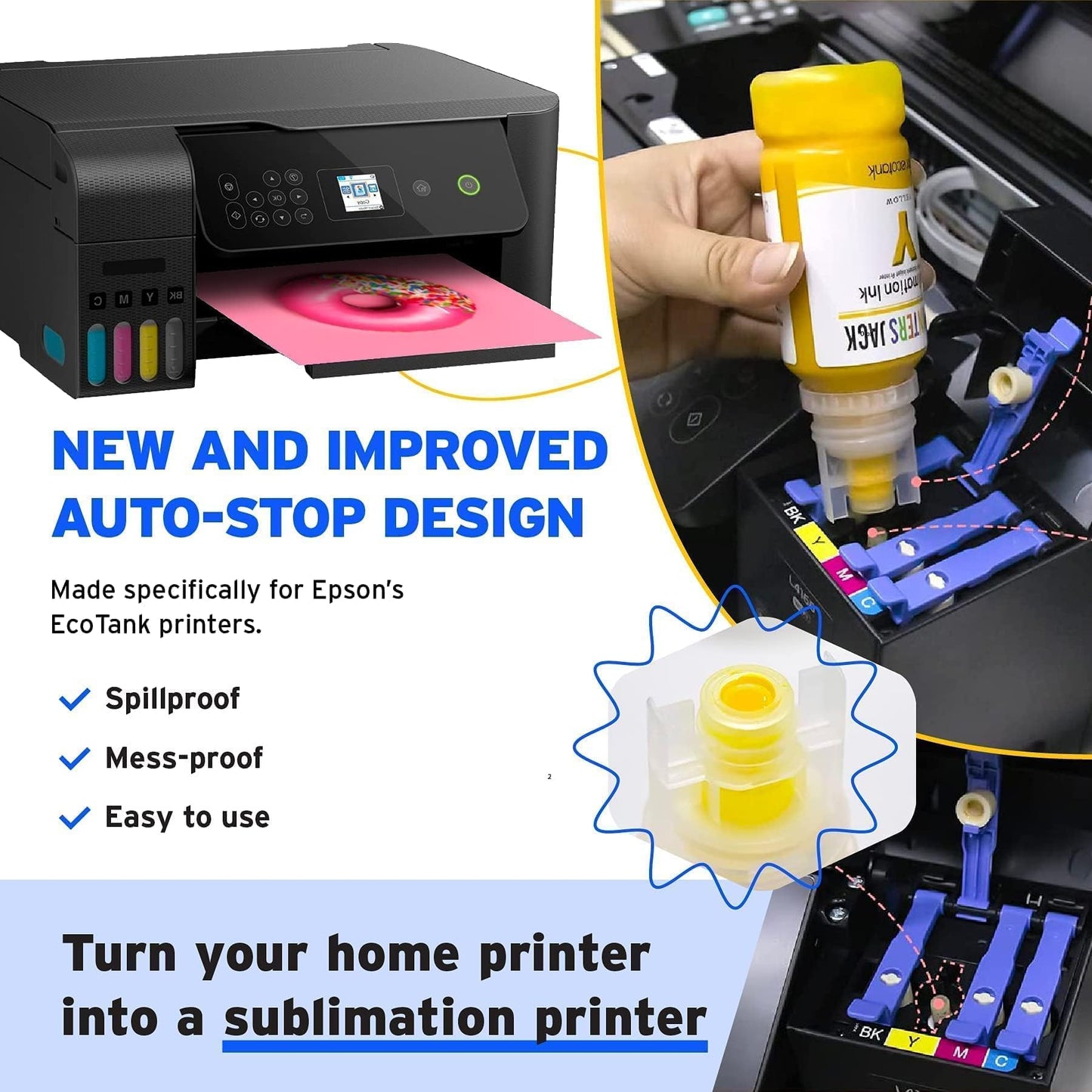 4x100ml Sublimation Ink Auto Refill for Supertank Printers ET2800 ET15000 ET-2720 ET-4700 ET-2760 ET-3760 ET-4760 ET-2700 ET-2750 ET-4750 L3110 L3150 /Upgrade Version/Free ICC Printing