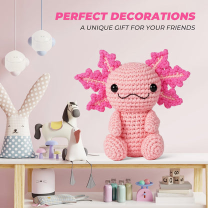 Crochet Kit for Beginners, Crochet Animal Kits,Crocheting Kit for Starters with Step-by-Step Video Tutorials, Beginner Crochet Kit for Adults (Axolotl 1Pack)