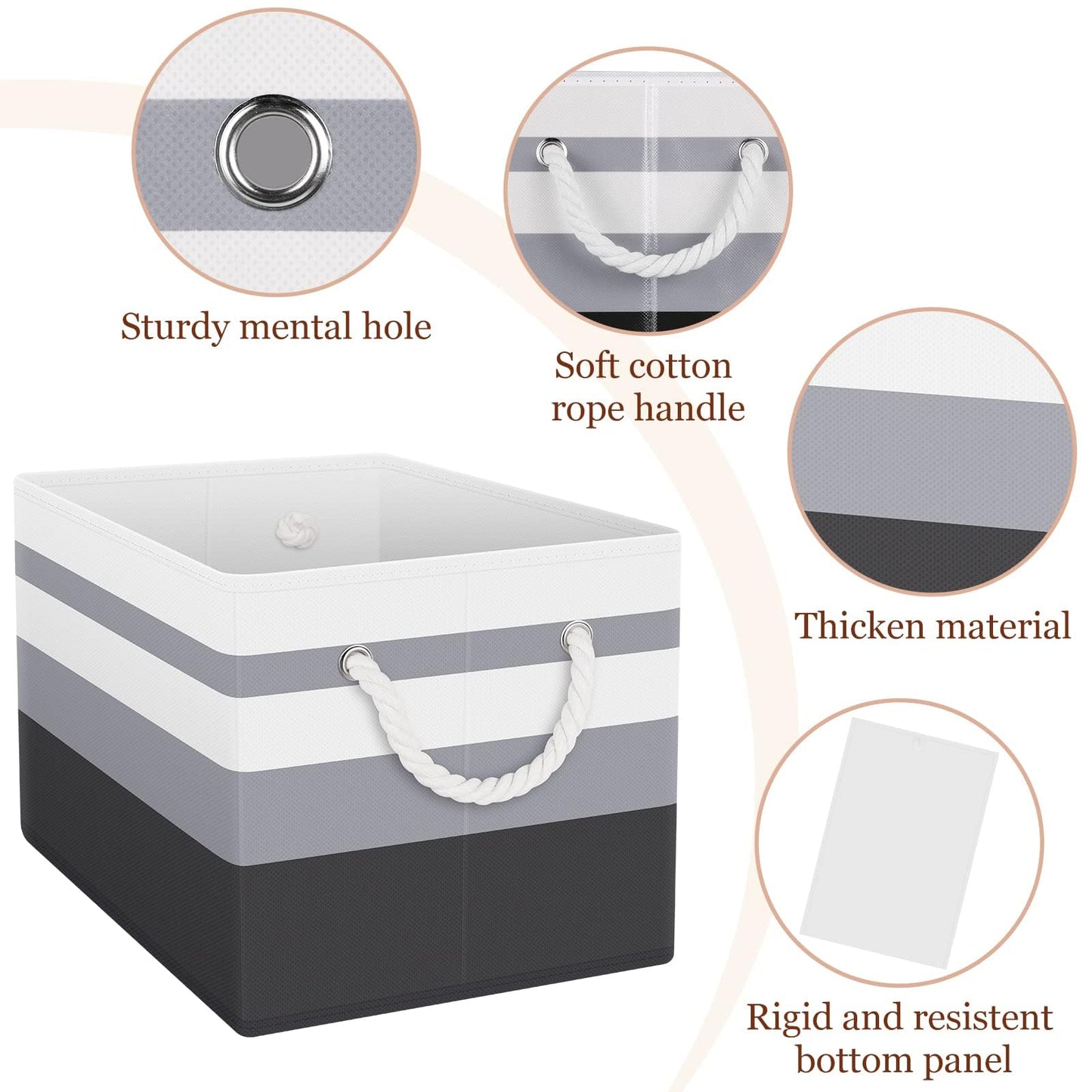 Collapsible Storage Basket - Large Storage Boxes With Rope Handles, Clothes Organizer, Gradient Grey, Pack of 3