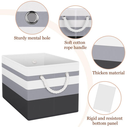 Collapsible Storage Basket - Large Storage Boxes With Rope Handles, Clothes Organizer, Gradient Grey, Pack of 3