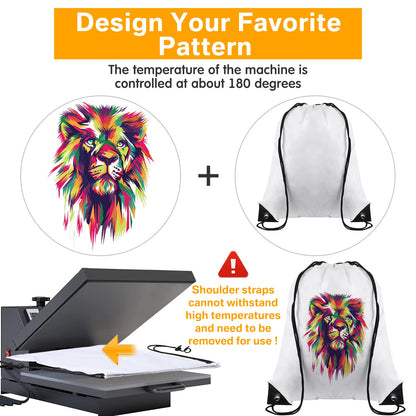 30 Pcs Blank Sublimation Drawstring Bags Drawstring Backpack Bulk Heat Press Reusable Polyester Sublimation Bags Cinch Sackpack for Gym Sport DIY Craft, White