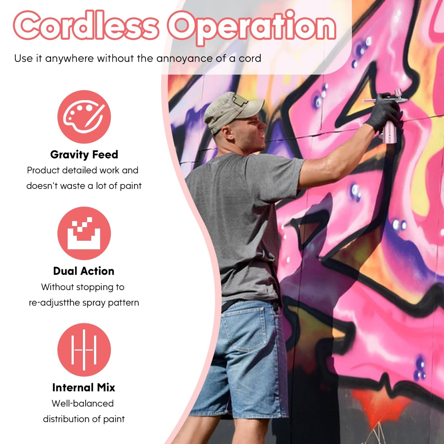 Airbrush Kit with Compressor, 30PSI High-Pressure Rechargeable Cordless Air Brush Gun with 0.3mm Nozzle & Cleaning Brush Set for Nail Art, Makeup, Painting, Cake Decor, Barber, Tattoo, Model