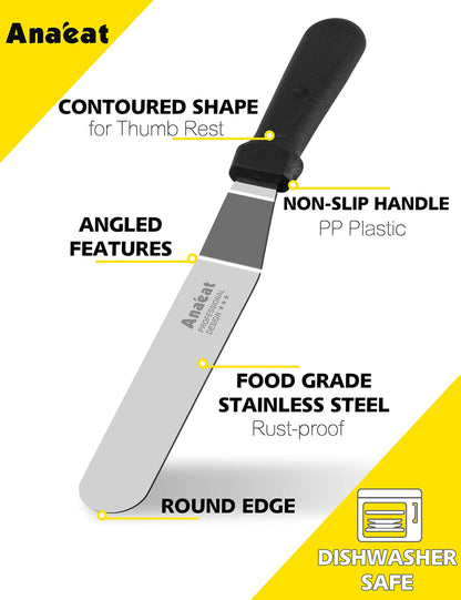 Icing Spatula, 3 Pieces Professional Angled Offset Frosting Spatulas with 6", 8", 10" Stainless Steel Blades & 4 Pack Cake Smoother Scraper for Cake Decorating, Baking & Pastry (Set of 7)