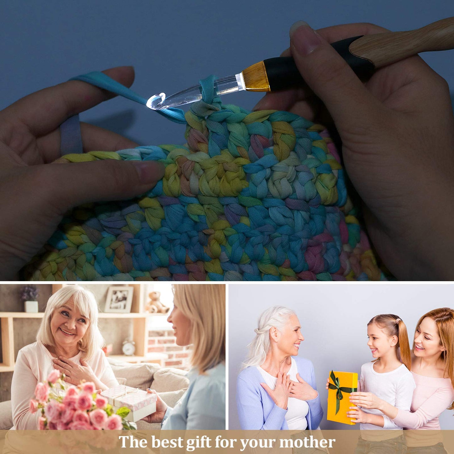 11 Sizes Lighted Crochet Hooks Set Rechargeable Crochet Hook Light Up Hooks with Case, Interchangeable Heads 2.5 mm to 8 mm for DIY Craft Supplies(Wood Color-Black)