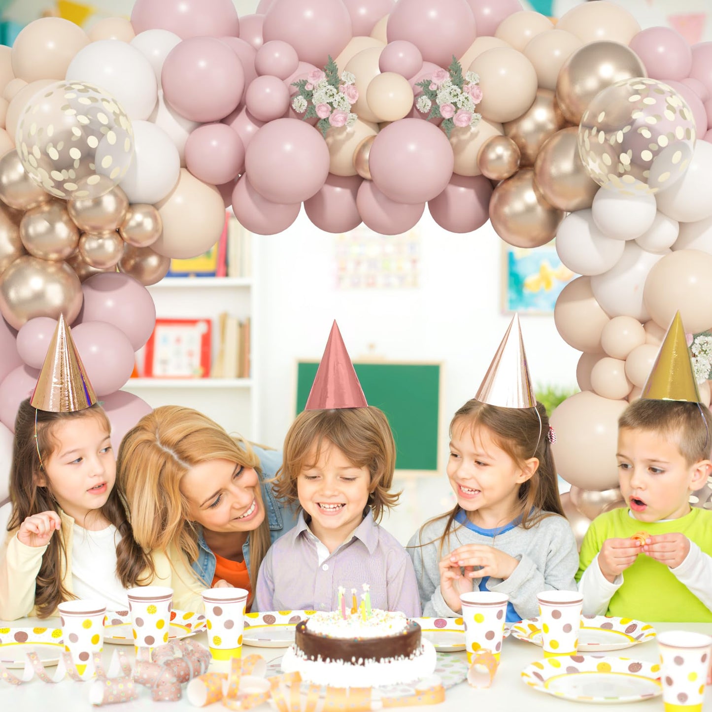 157 Pcs Boho Dusty Pink Balloons Arch Garland Kit, Blush Neutral Pink Sand White Metallic Gold Different Size Balloon for Girls Baby Shower Birthday Wedding Gender Reveal Party Decorations