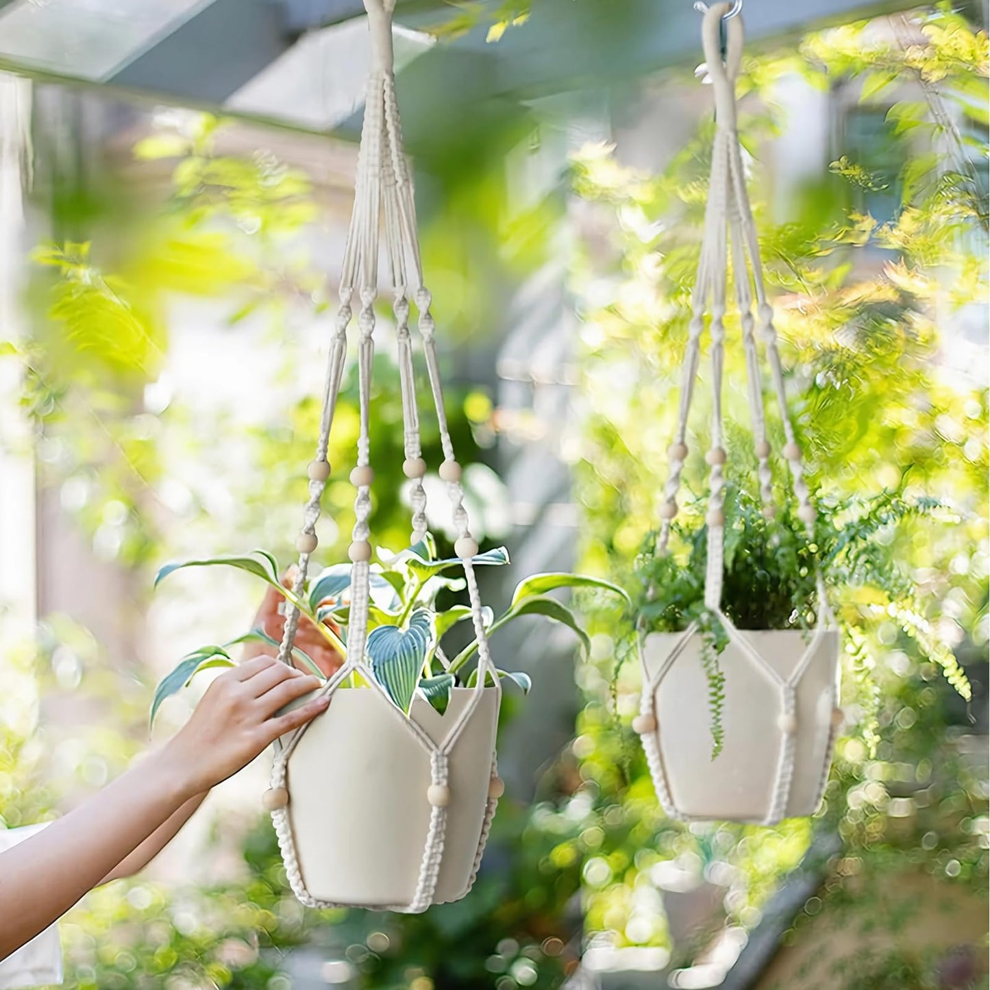 Handmade Macrame Plant Hanger, Perfect Plant Hanger Indoor for a Trendy Boho Home Decor, Ideal Hanging Plant Holder for All Your Favorite Greenery(Set of 2, 35 Inch, Ivory)