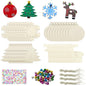 40 Pcs Wooden Ornaments Unfinished Christmas DIY Ornaments Craft Kit, Christmas Wood Ornaments with Bells, Wax Rope and Rhinestone Stickers for Children Arts and Crafts Supplies