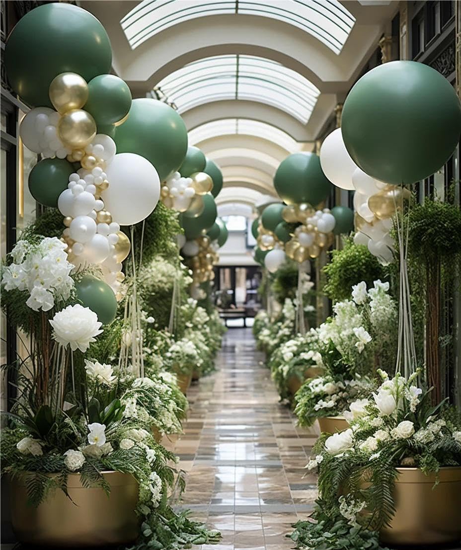 Sage Green White Gold Balloon Garland Arch Kit, 146Pcs Latex Balloons Different Sizes 18 12 10 5 Inch for Birthday Baby Shower Gender Reveal Wedding Party Decoration