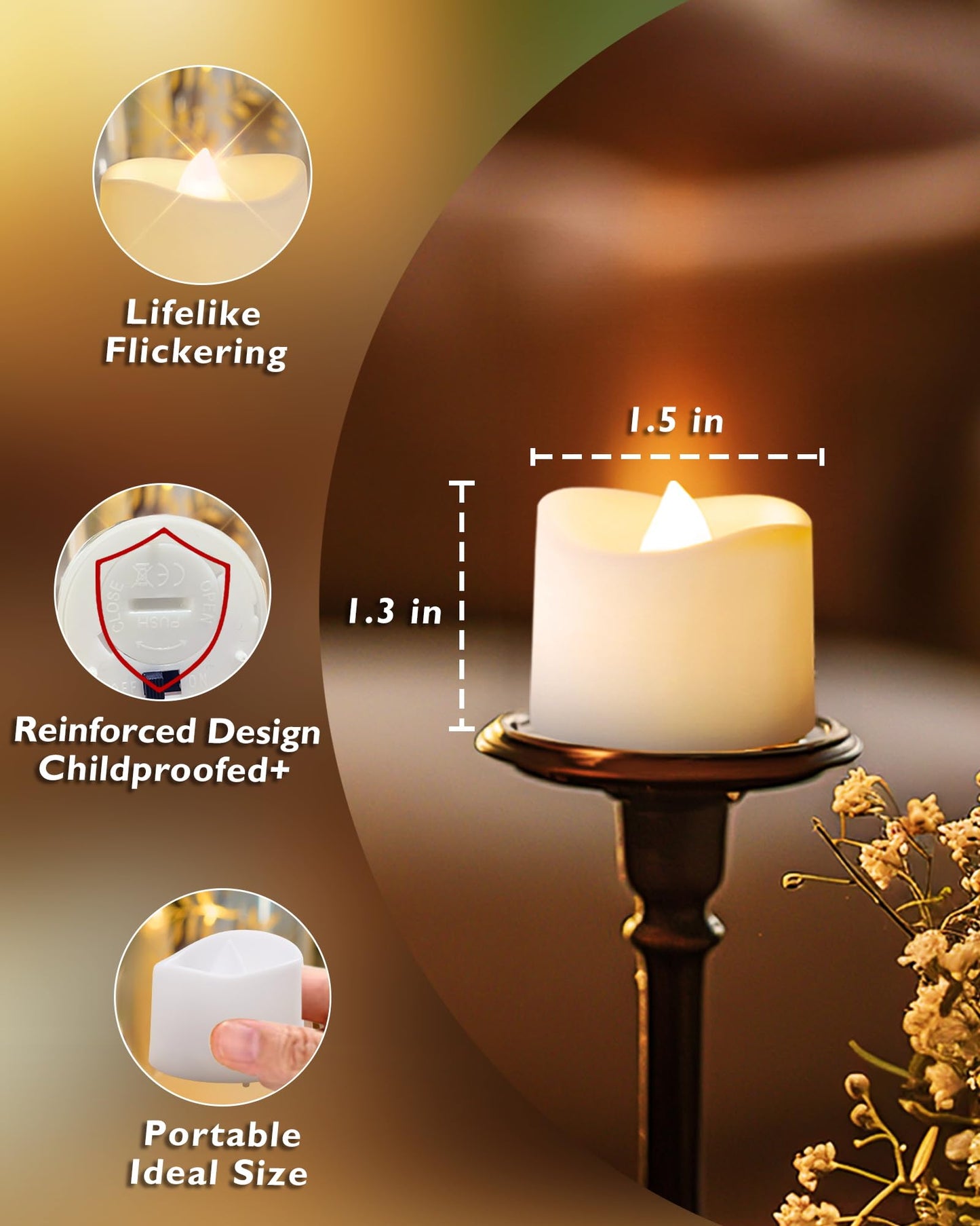 48-Pack Novelty Flickering Flameless Tea Lights Candles, 200+Hours Battery-Operated LED Fake Candles for Wedding Table Centerpieces,Proposal,Anniversary, White Base, Ø1.5'' × H1.3''