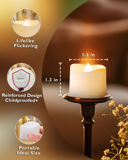 48-Pack Novelty Flickering Flameless Tea Lights Candles, 200+Hours Battery-Operated LED Fake Candles for Wedding Table Centerpieces,Proposal,Anniversary, White Base, Ø1.5'' × H1.3''
