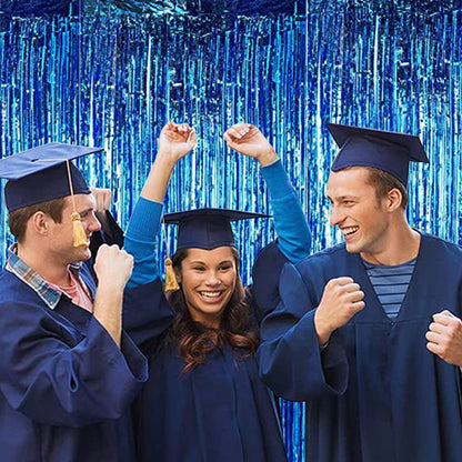 2 Pcs Blue Door Streamers Tinsel Curtain Party Backdrop Fringe Foil Wall Background for Birthday Halloween Christmas Wedding Boys Baby shower Party Decoration(3.28 ft x 6.56 ft)