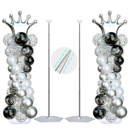 Balloon Arch Stand, Balloon Arch Kit of 2, 7 Feet Height Adjustable Metal Balloon Column Stand for Party Decorations Wedding Birthday, Graduation Party Decoration, Baby Shower, Silver