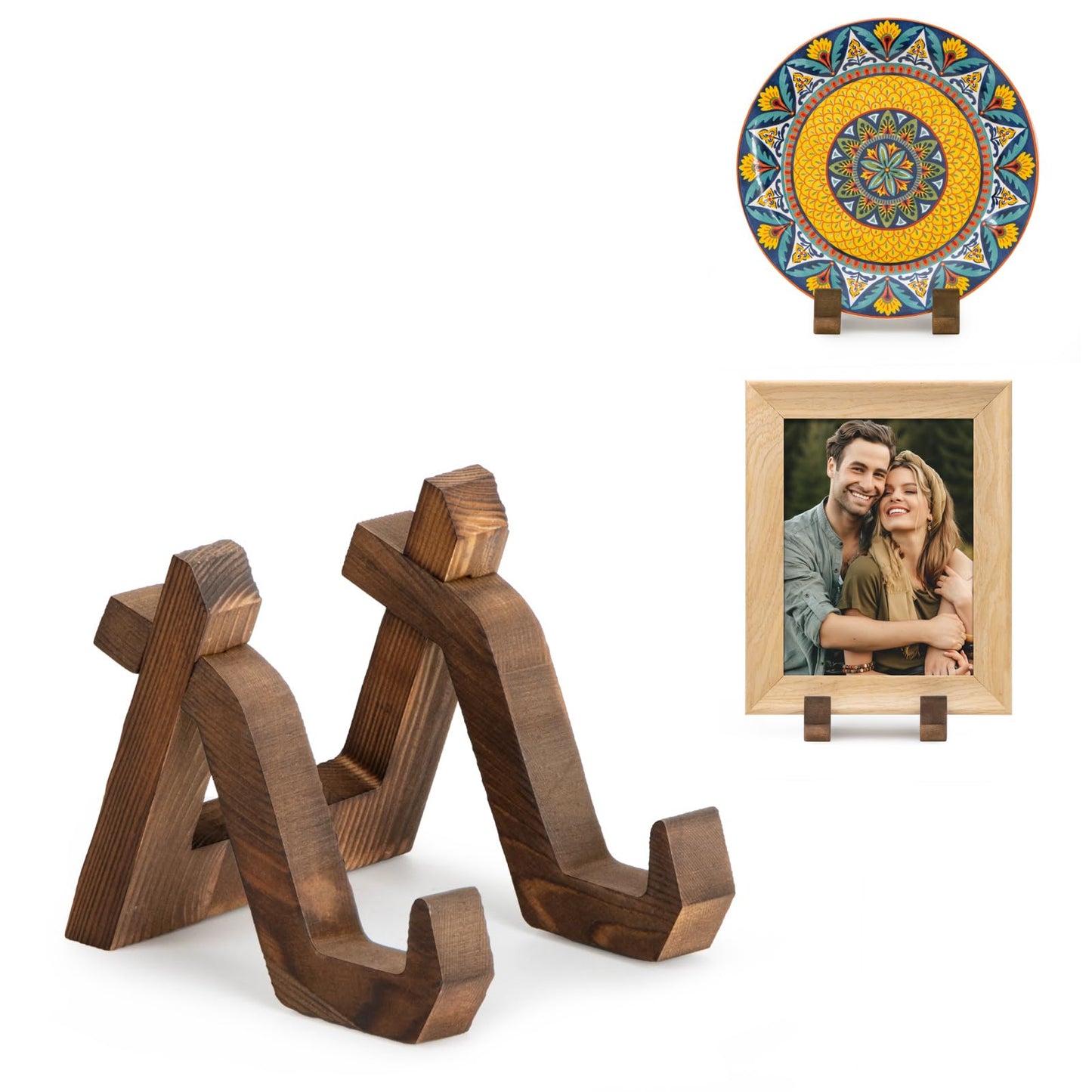 Plate Display Stand, 4 Inch Plate Holder for Displaying, Decorative Picture Frame Dish Photo Plaque Platter Wood Stand