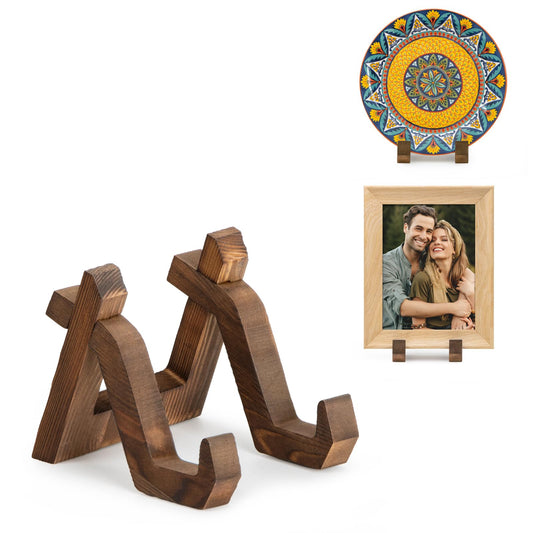 Plate Display Stand, 4 Inch Plate Holder for Displaying, Decorative Picture Frame Dish Photo Plaque Platter Wood Stand