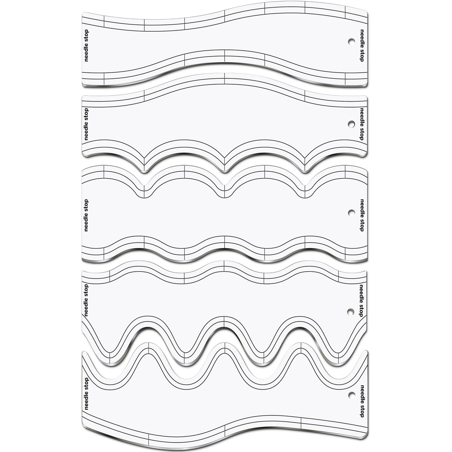 5 Pcs Quilting Ruler and Templates 10.24 Inches Waves Ruler Acrylic Quilting Templates for Machine Quilting Free Motion Quilting Stencils Wavelengths Sewing Rulers for Patchwork Splicing