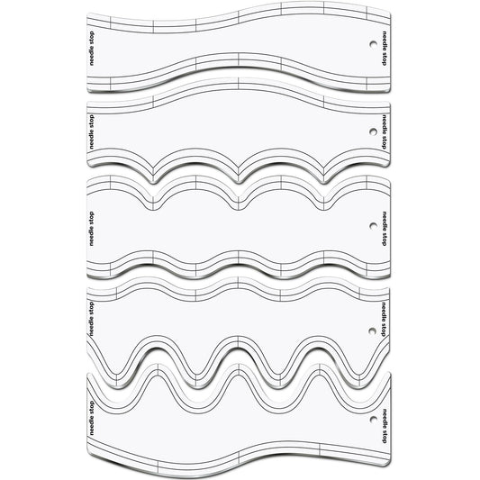 5 Pcs Quilting Ruler and Templates 10.24 Inches Waves Ruler Acrylic Quilting Templates for Machine Quilting Free Motion Quilting Stencils Wavelengths Sewing Rulers for Patchwork Splicing