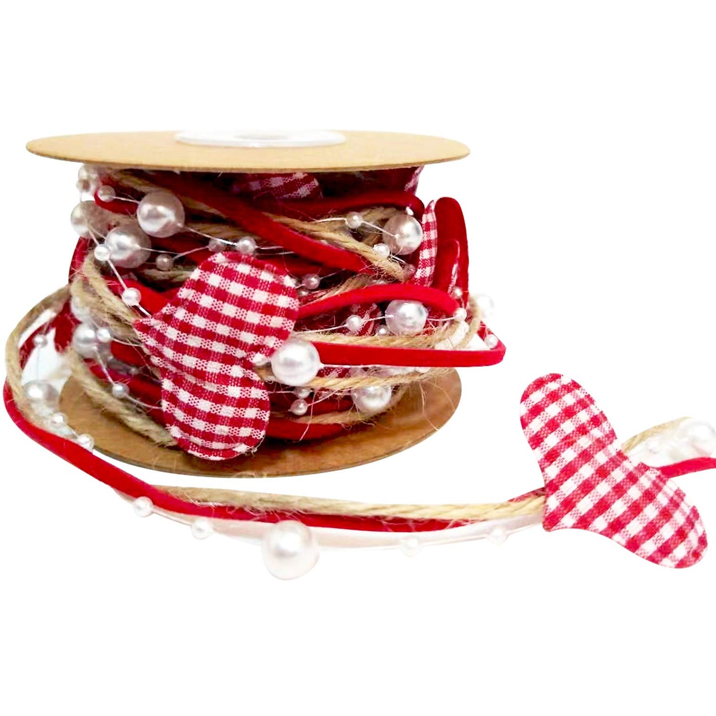 5.47 Yards Valentine's Day Heart Beads Ribbon Stain Ribbon Heart Garland Wreath for Valentine's Day Wedding Decoration