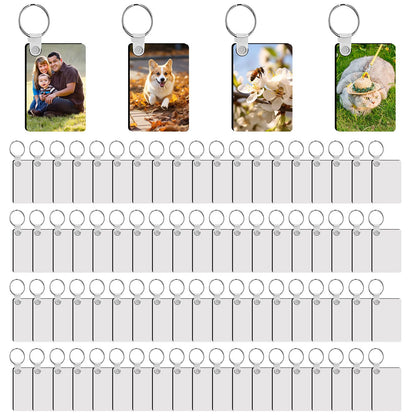 240Pcs Sublimation Keychain Blanks Rectangle Bulk Products Double Sides 80 MDF Sublimation Keychains Blank with 160 Rings and Clips Heat Transfer for Craft
