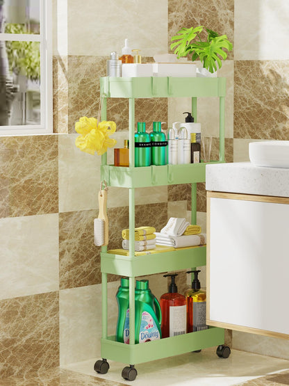 5.1" Slim Storage Cart - 4 Tiers Bathroom Organizer Mobile Shelving Unit Storage Rolling Utility Cart Slide Out Organizer for Kitchen Bathroom Laundry Narrow Places, Green