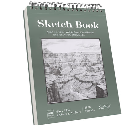 Sketch Book 9x12, Drawing Paper Pad,100 Sheets, Top Spiral Sketch Pad, 68lb/100gsm Sketchbook for Kids, Art Supplies for Adults, White.