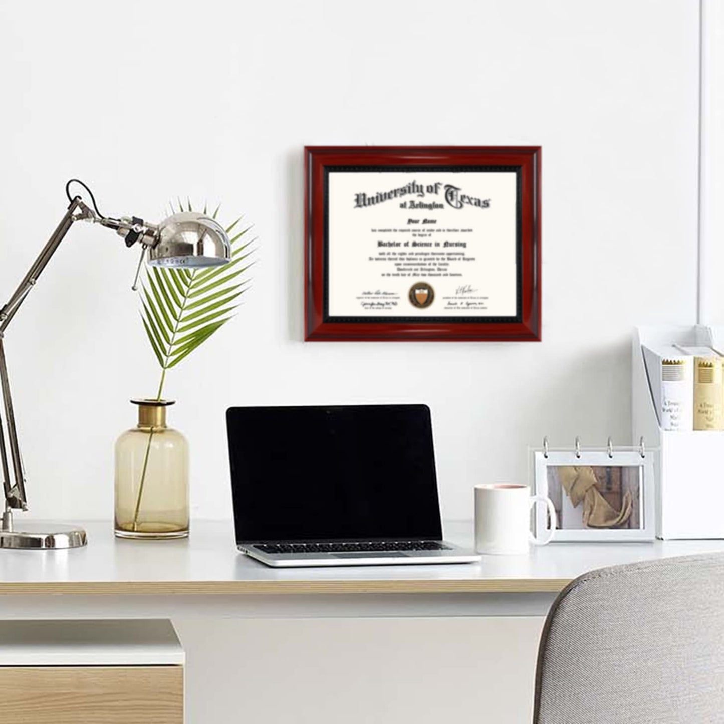 Solid Wood Diploma Degree Frame for 8.5x11 Certificates,Cherry Finish with Intricate Black Rope Detail,UV Protection Acrylic