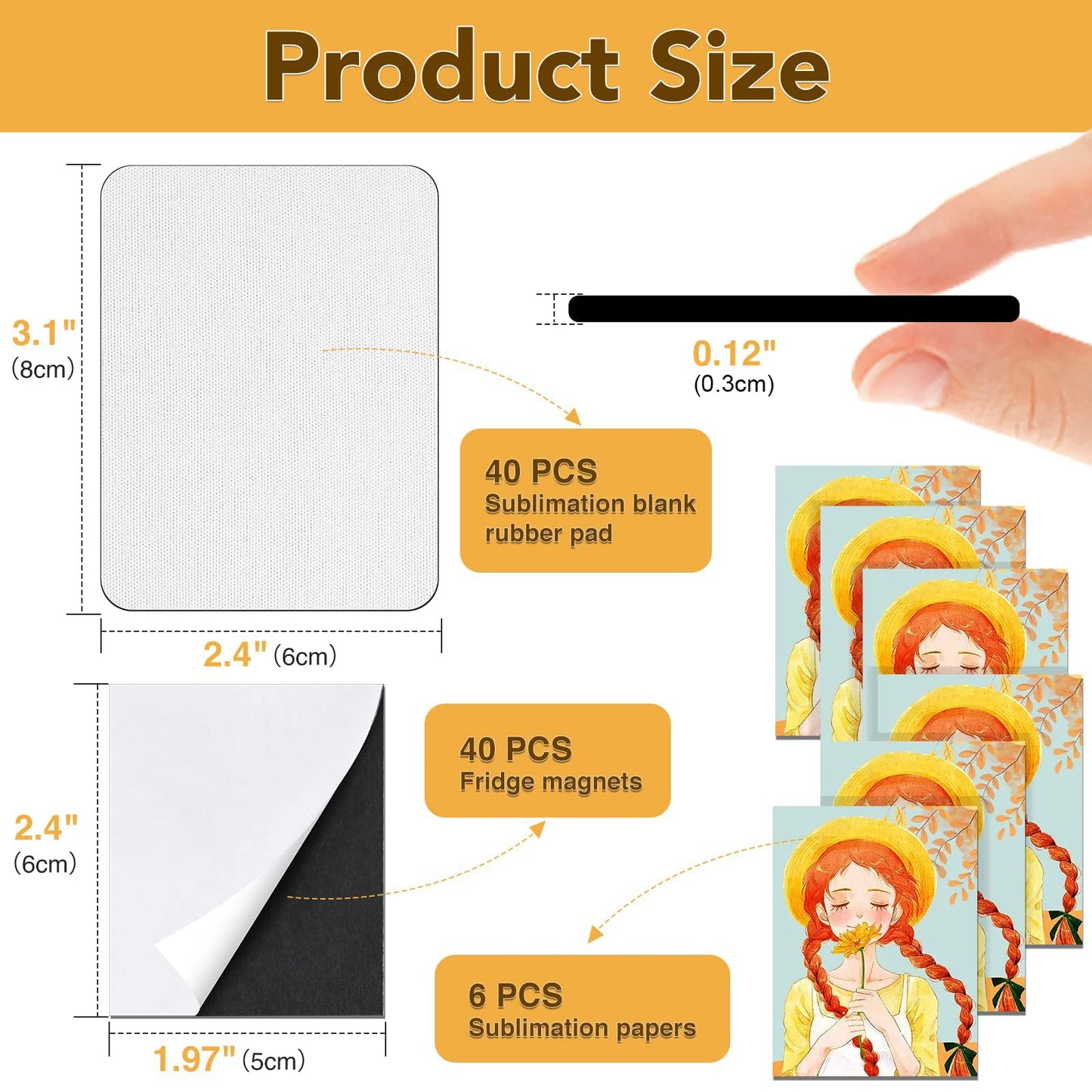 40 Pack Sublimation Magnet Blanks Set,Personalized Sublimation Refrigerator Magnet for Home Kitchen Microwave Oven Decor or Office Calendar with 40PCS Blank Rubber Pad(6x8cm),40PCS DIY Soft Magnetic