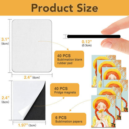 40 Pack Sublimation Magnet Blanks Set,Personalized Sublimation Refrigerator Magnet for Home Kitchen Microwave Oven Decor or Office Calendar with 40PCS Blank Rubber Pad(6x8cm),40PCS DIY Soft Magnetic