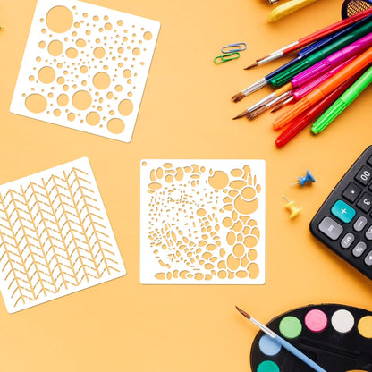 14 Pcs Layering Mixed Media Stencils Leopard Diamond Spirals Cubist Templates Geometric Patterns Stencils for Painting on Walls Canvas DIY Craft Scrapbooking Stamp Decor Card Making (7.87x7.87inch)